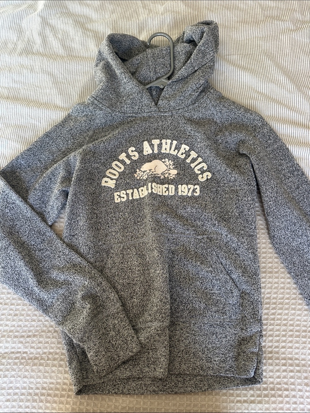 Roots Grey Marled Hooded Sweatshirt with Logo